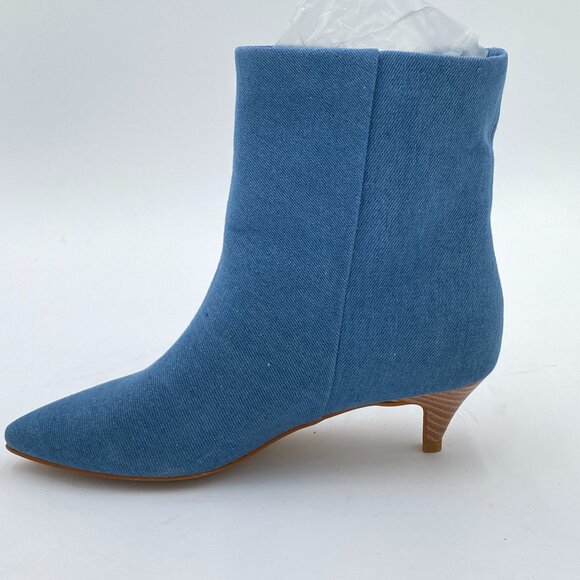 Blue Pointed Toe Ankle Booties Low Kitten High Heel Office Lady Comfy Dress Shoe - Picture 1 of 6